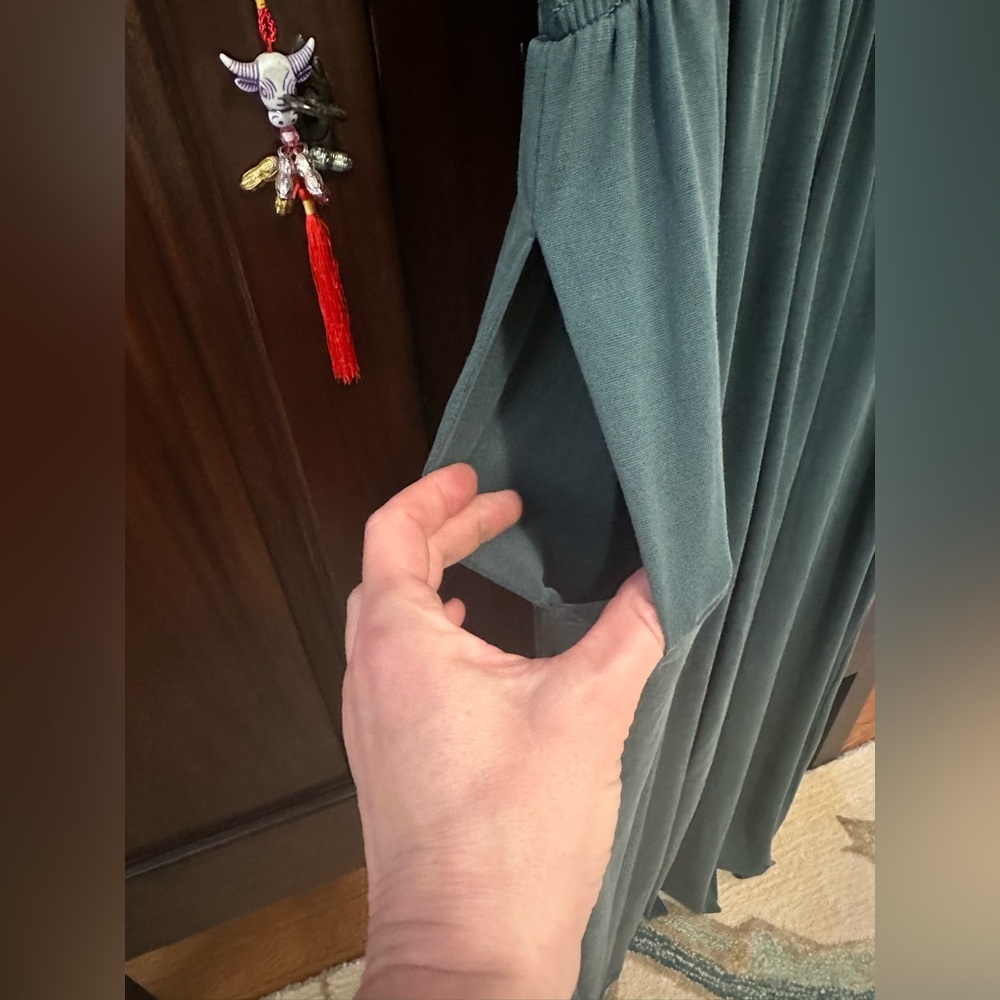 Saturday Sunday (Anthropologie) teal off-the-shoulder wide leg jumpsuit - MP - Picture 9 of 12